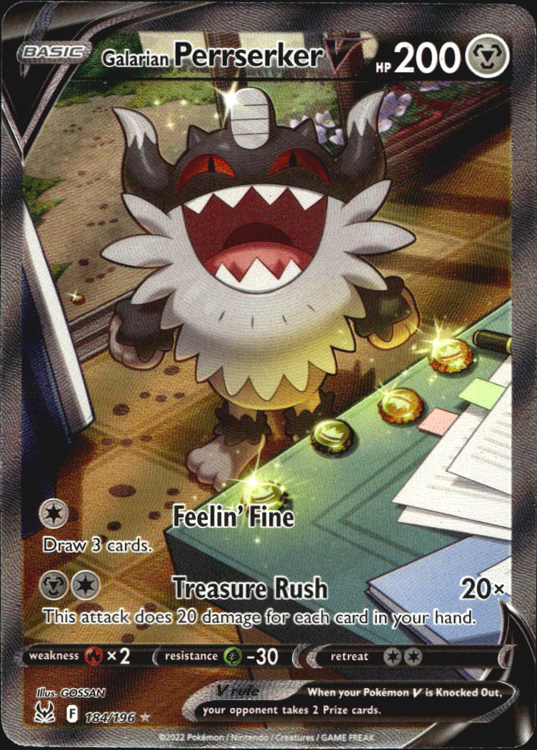 Galarian Perrserker V 184/196 Rare Ultra Lost Origin Pokemon Near Mint