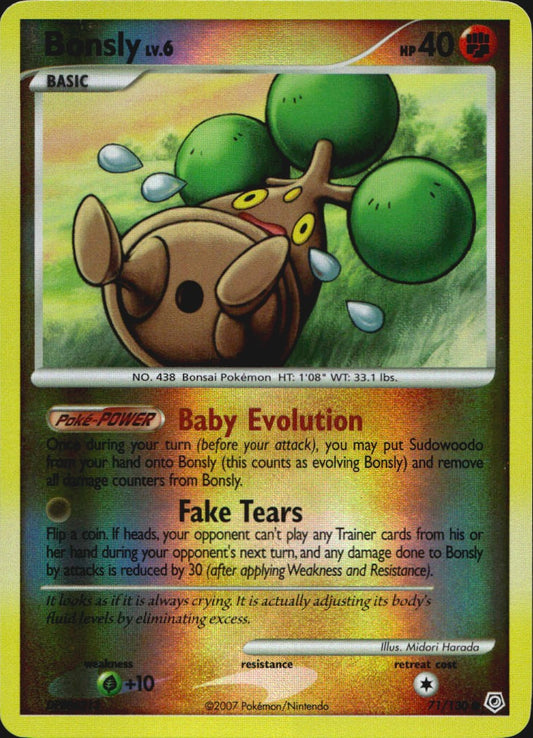Bonsly 71/130 Common Diamond & Pearl Pokemon Reverse Holo Near Mint