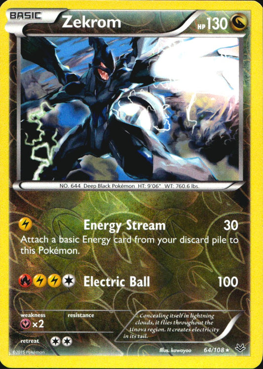 Zekrom 64/108 Holo Rare Roaring Skies Pokemon Reverse Holo Near Mint