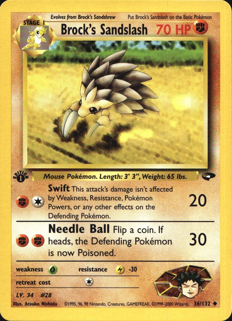 Brock's Sandslash 36/132 Uncommon Gym Challenge Pokemon 1st Edition Near Mint