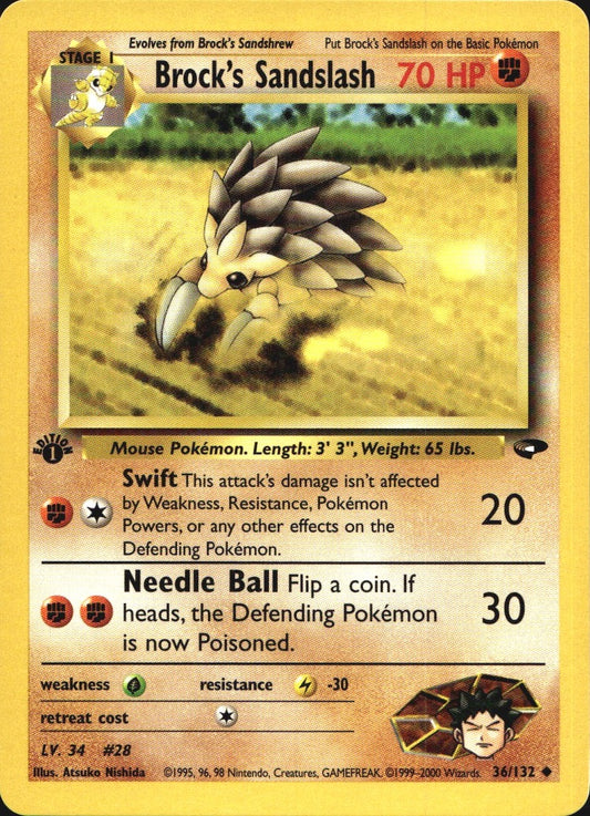 Brock's Sandslash 36/132 Uncommon Gym Challenge Pokemon 1st Edition Near Mint