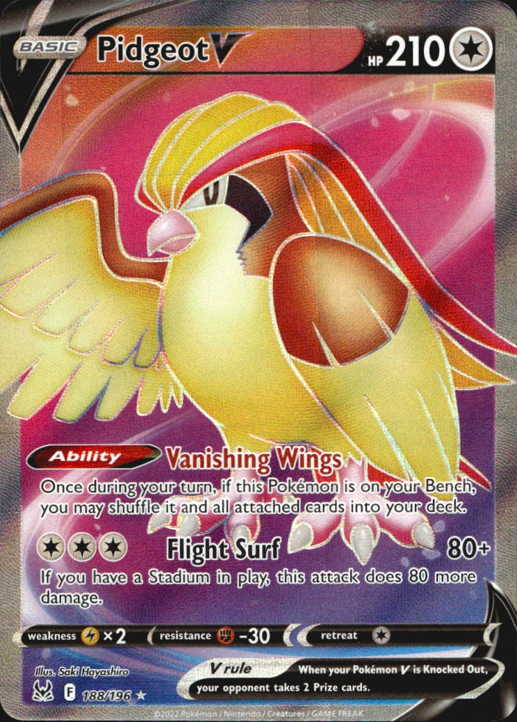 Pidgeot V 188/196 Rare Ultra Lost Origin Pokemon Near Mint