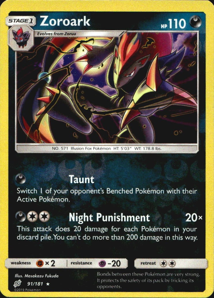 Zoroark 91/181 Holo Rare Team Up Pokemon Reverse Holo Near Mint
