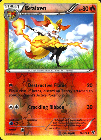 Braixen 12/124 Uncommon Fates Collide Pokemon Reverse Holo Near Mint