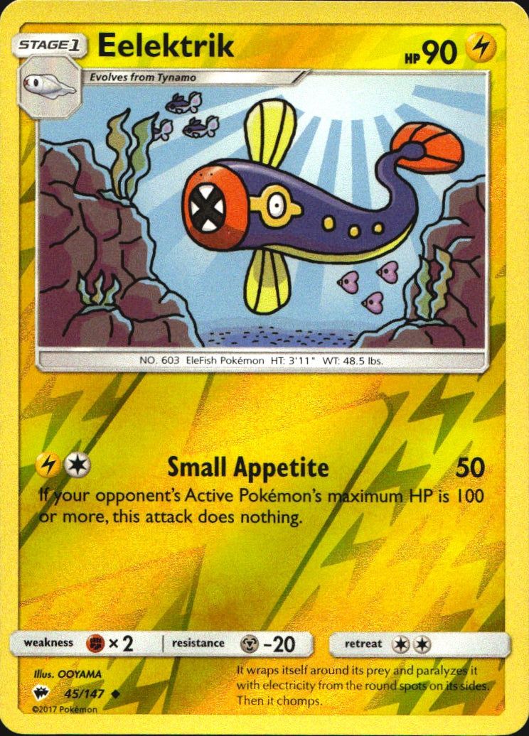 Eelektrik 45/147 Uncommon Burning Shadows Pokemon Reverse Holo Near Mint