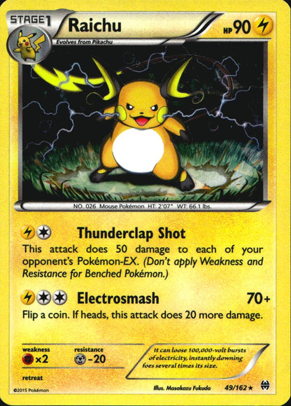 Raichu 49/162 Cracked Ice Holo BREAKthrough Pokemon Near Mint