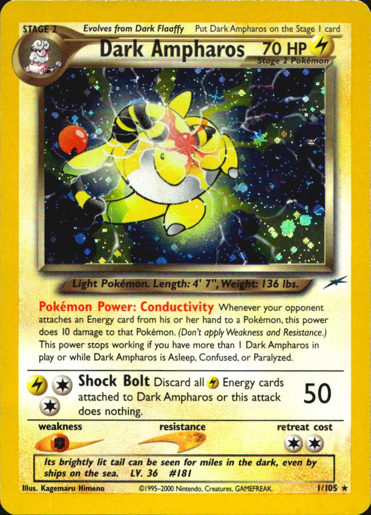 Dark Ampharos 1/105 Holo Rare Neo Destiny Pokemon Near Mint