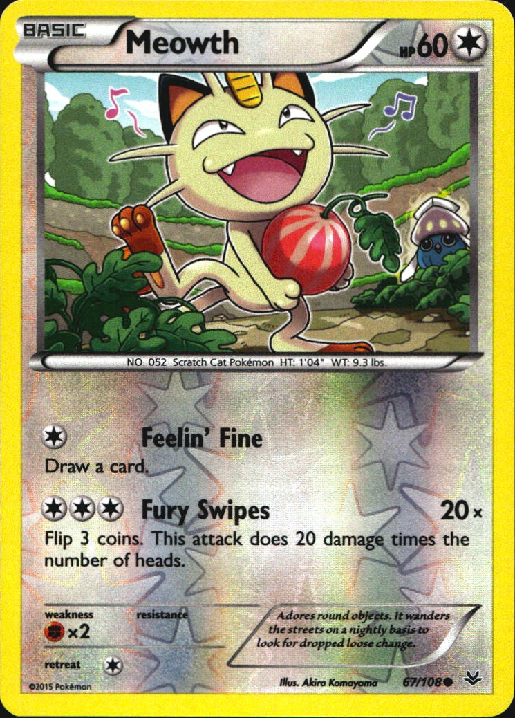 Meowth 67/108 Common Roaring Skies Pokemon Reverse Holo Near Mint