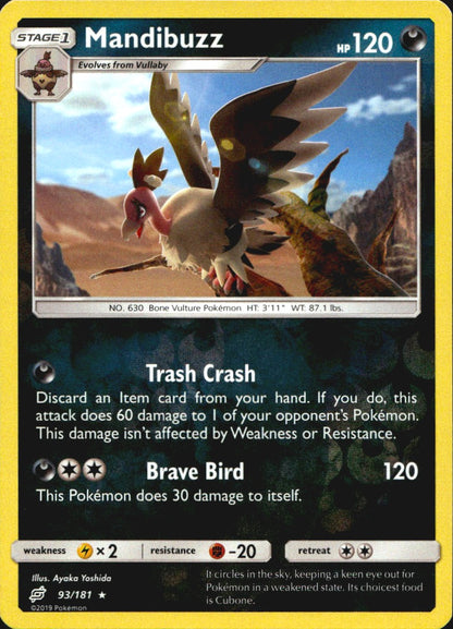 Mandibuzz 93/181 Rare Team Up Pokemon Reverse Holo Near Mint