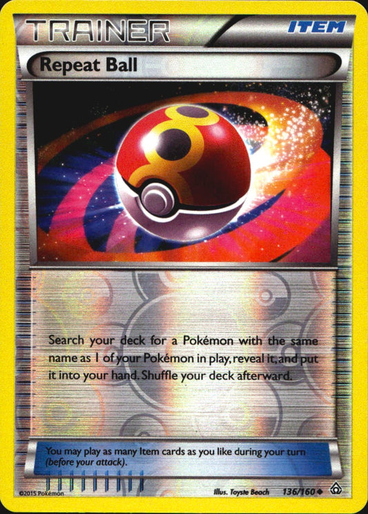 Repeat Ball 136/160 Uncommon Primal Clash Pokemon Reverse Holo Near Mint