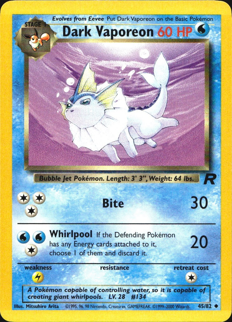 Dark Vaporeon 45/82 Uncommon Team Rocket Pokemon Near Mint