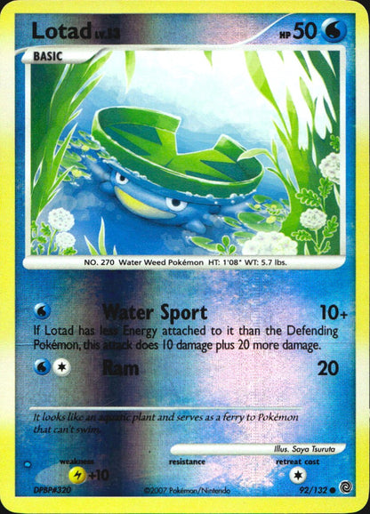 Lotad 92/132 Common Secret Wonders Pokemon Reverse Holo Near Mint