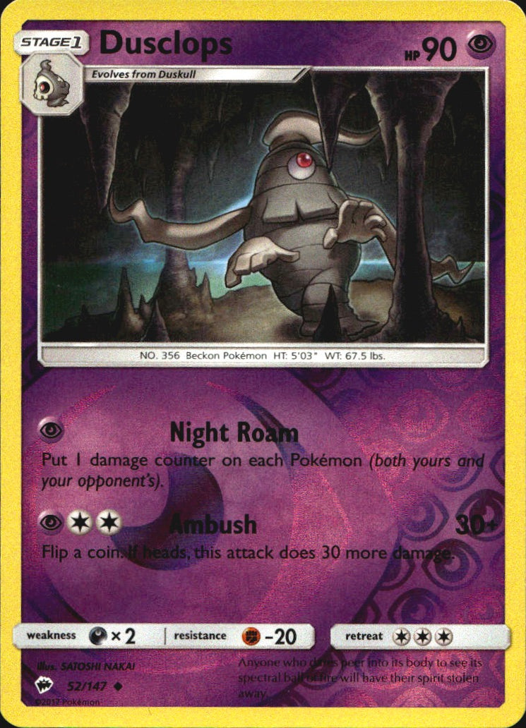 Dusclops 52/147 Uncommon Burning Shadows Pokemon Reverse Holo Near Mint