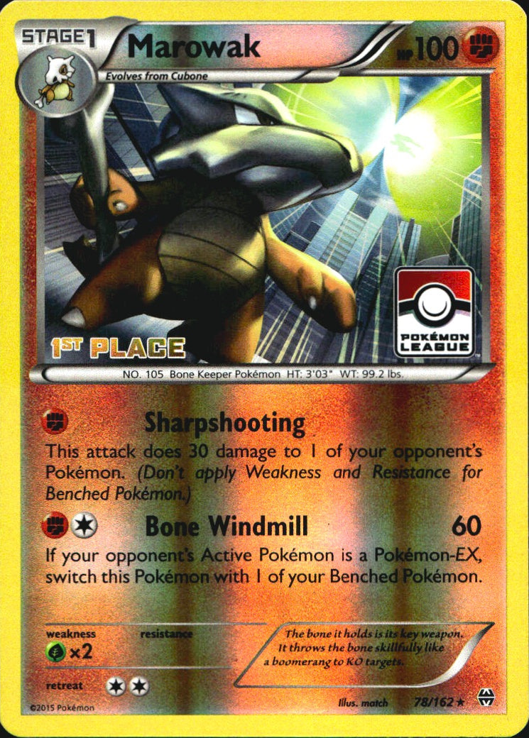 Marowak 078/162 1st Place Stamp Promo League & Championship Cards Near Mint