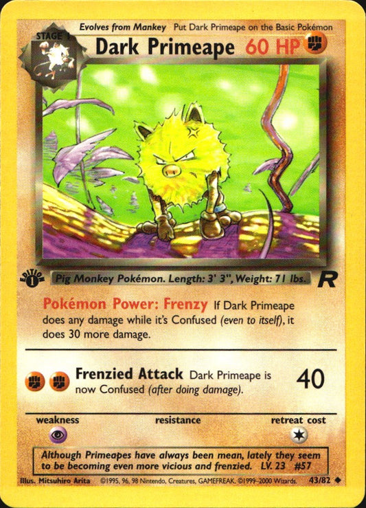 Dark Primeape 43/82 Uncommon Team Rocket Pokemon 1st Edition Near Mint