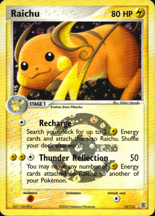 Raichu 12/112 Holo Rare FireRed & LeafGreen Pokemon Reverse Holo Near Mint