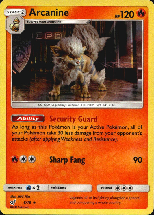 Arcanine 6/18 Rare Detective Pikachu Pokemon Near Mint
