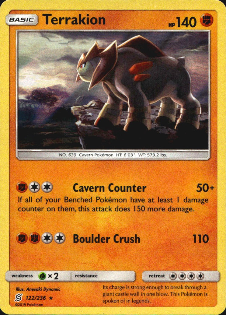 Terrakion 122/236 Holo Rare Unified Minds Pokemon Near Mint