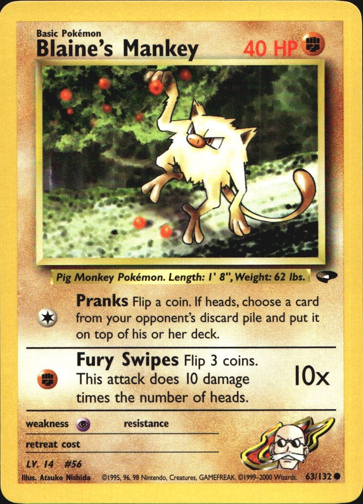 Blaine's Mankey 63/132 Common Gym Challenge Pokemon Near Mint