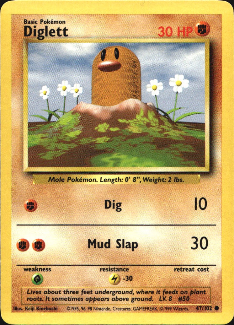 Diglett 47/102 Common Base Set Pokemon Near Mint