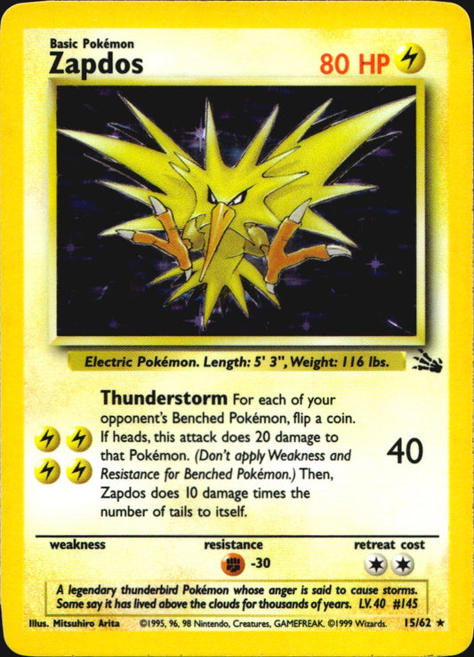 Zapdos 15/62 Holo Rare Fossil Pokemon Near Mint