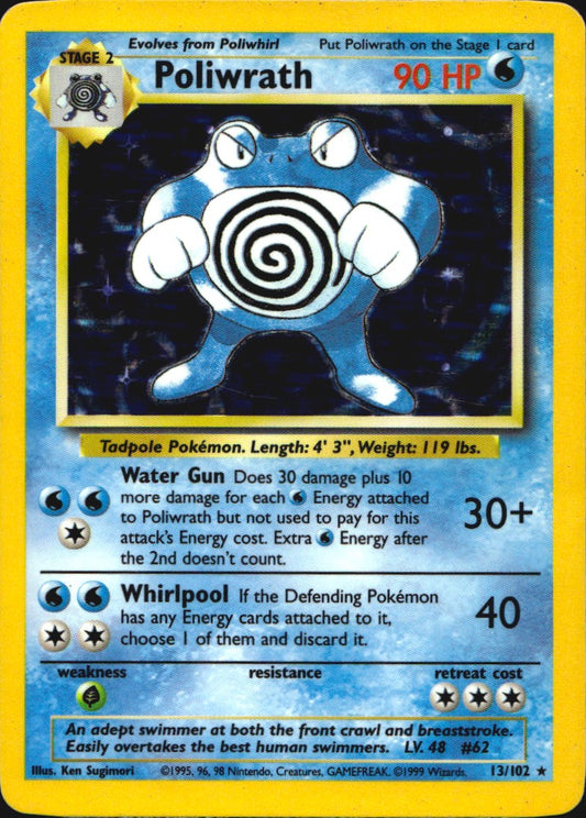 Poliwrath 13/102 Holo Rare Base Set Unlimited Pokemon Heavily Played