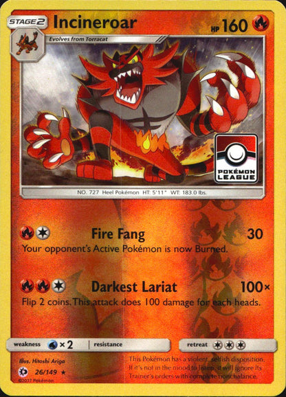 Incineroar 026/149 Holofoil League & Championship Cards Pokemon Reverse Holo NM