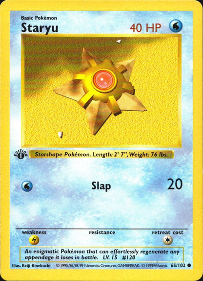 Staryu 65/102 Common Base Set Shadowless Pokemon 1st Edition Near Mint