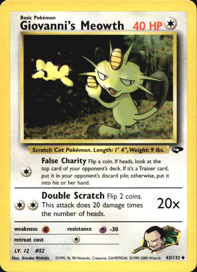 Giovanni's Meowth 43/132 Uncommon Gym Challenge Pokemon Near Mint