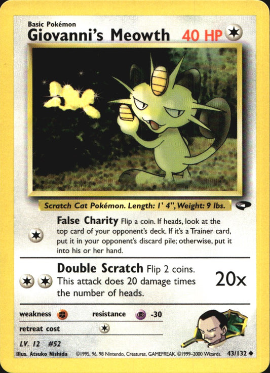 Giovanni's Meowth 43/132 Uncommon Gym Challenge Pokemon Near Mint