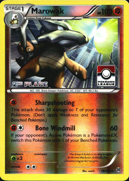 Marowak 078/162 2nd Place Stamp Promo League & Championship Cards Near Mint