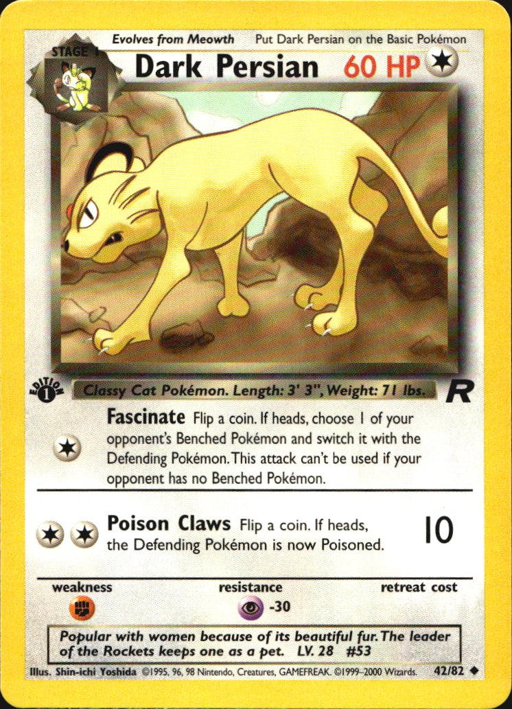 Dark Persian 42/82 Uncommon Team Rocket Pokemon 1st Edition Near Mint