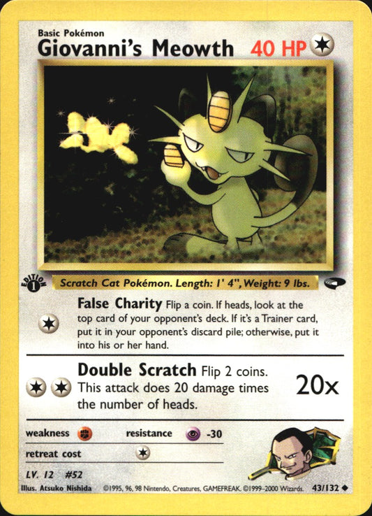 Giovanni's Meowth 43/132 Uncommon Gym Challenge Pokemon 1st Edition Near Mint