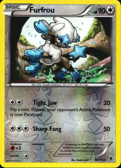 Furfrou 90/119 Uncommon Phantom Forces Pokemon Reverse Holo Near Mint