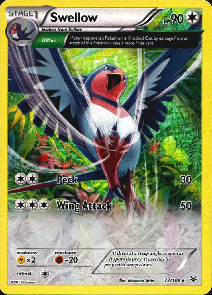 Swellow 72/108 Holo Rare Roaring Skies Pokemon Reverse Holo Near Mint