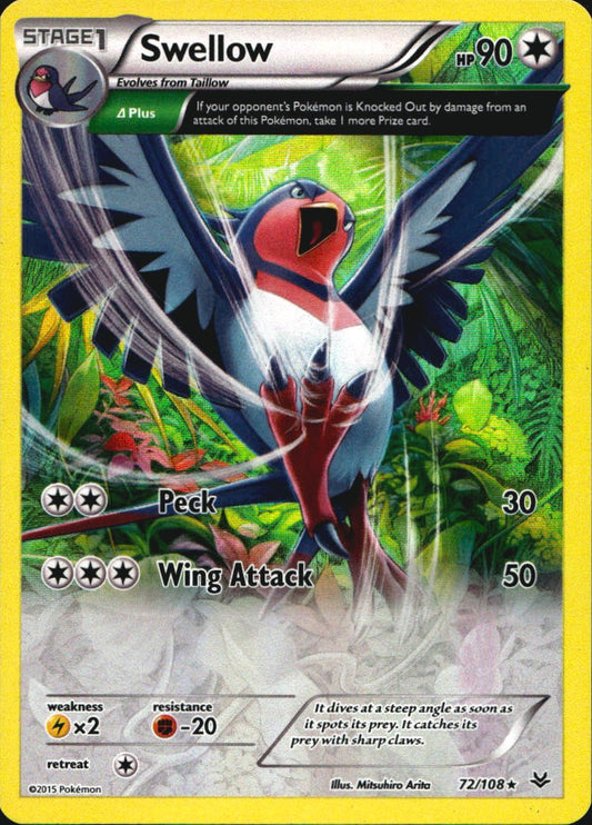 Swellow 72/108 Holo Rare Roaring Skies Pokemon Reverse Holo Near Mint