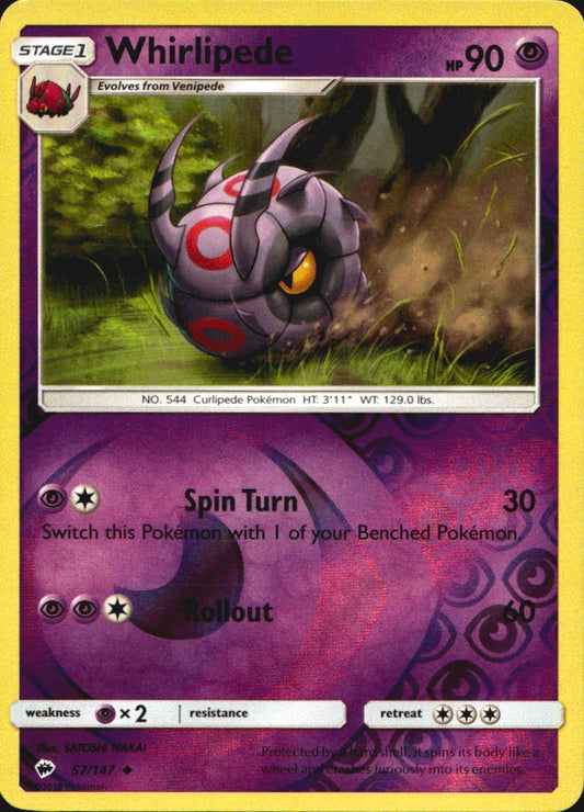 Whirlipede 57/147 Uncommon Burning Shadows Pokemon Reverse Holo Near Mint