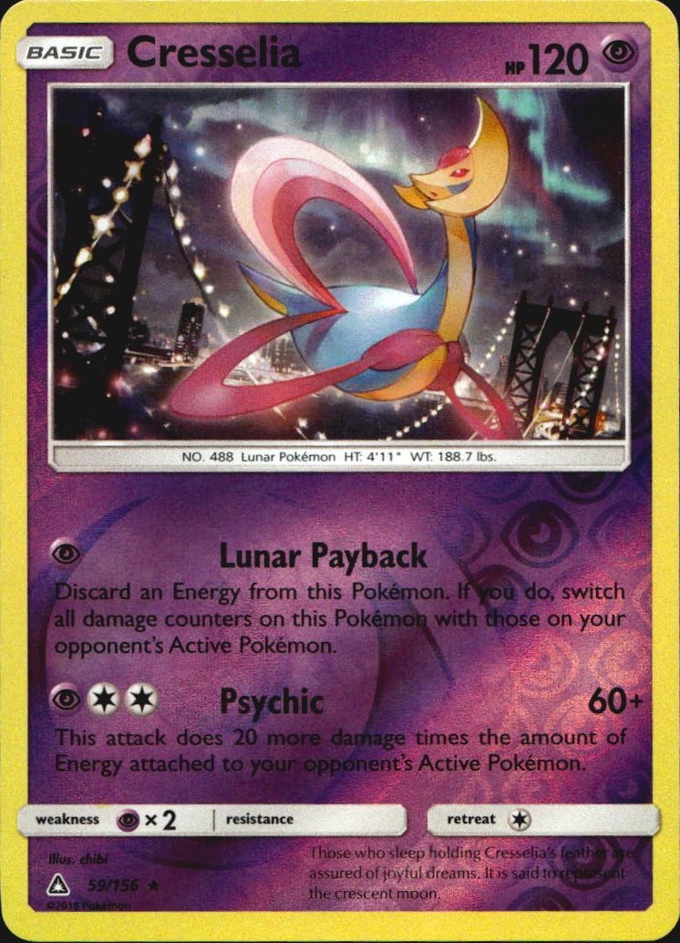 Cresselia 59/156 Holo Rare Ultra Prism Pokemon Reverse Holo Near Mint