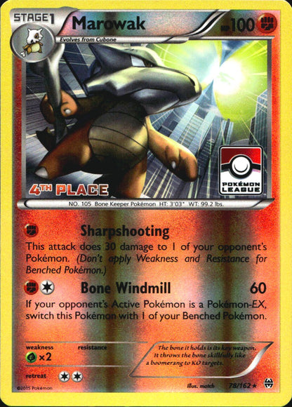 Marowak 078/162 4th Place Stamp Promo League & Championship Cards Near Mint