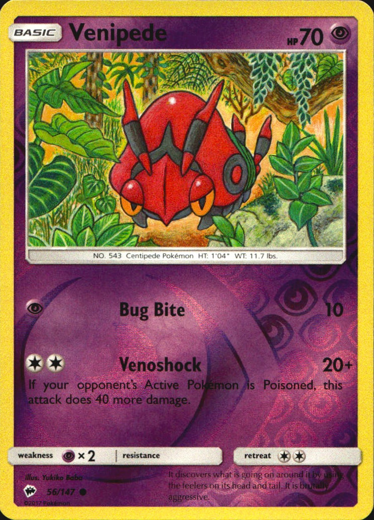 Venipede 56/147 Common Burning Shadows Pokemon Reverse Holo Near Mint