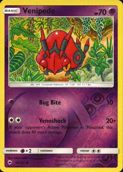 Venipede 56/147 Common Burning Shadows Pokemon Reverse Holo Near Mint