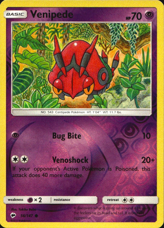 Venipede 56/147 Common Burning Shadows Pokemon Reverse Holo Near Mint