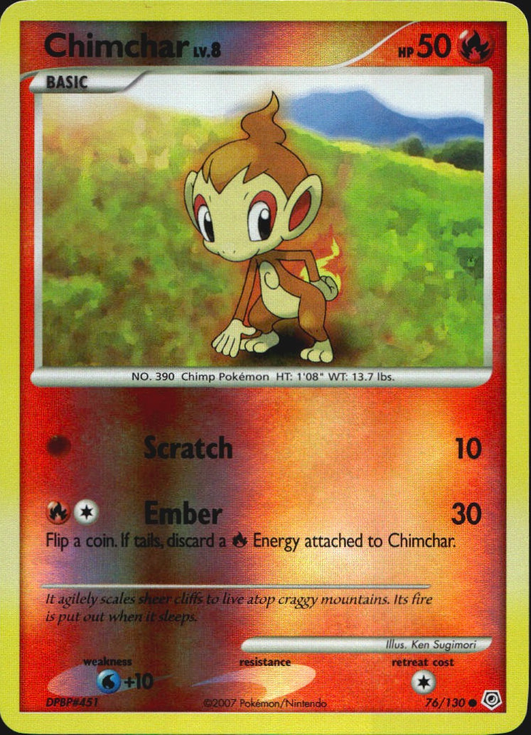 Chimchar 76/130 Common Diamond & Pearl Pokemon Reverse Holo Near Mint