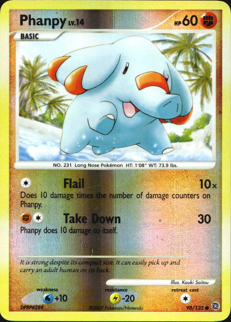 Phanpy 98/132 Common Secret Wonders Pokemon Reverse Holo Near Mint