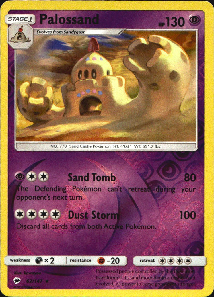 Palossand 62/147 Holo Rare Burning Shadows Pokemon Reverse Holo Near Mint