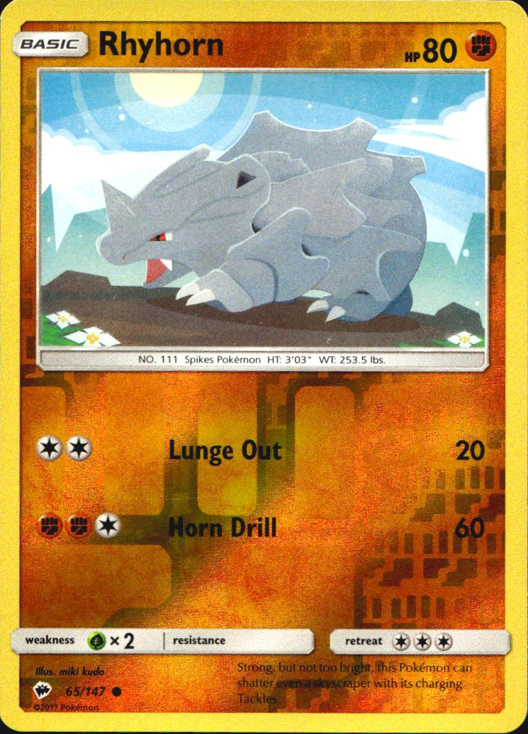 Rhyhorn 65/147 Common Burning Shadows Pokemon Reverse Holo Near Mint