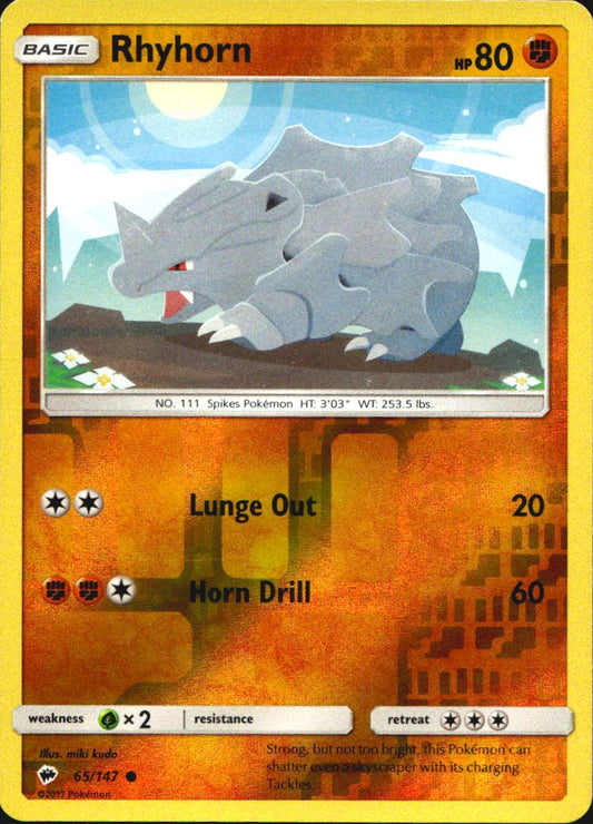 Rhyhorn 65/147 Common Burning Shadows Pokemon Reverse Holo Near Mint