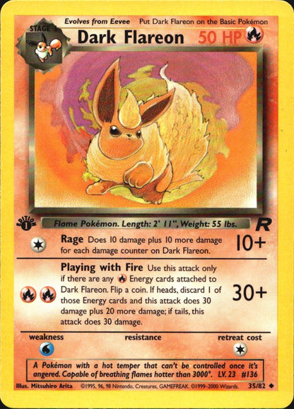 Dark Flareon 35/82 Uncommon Team Rocket Pokemon 1st Edition Near Mint