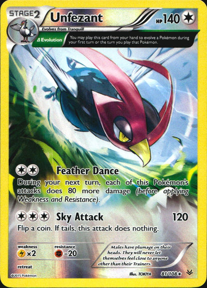 Unfezant 81/108 Rare Roaring Skies Pokemon Reverse Holo Near Mint