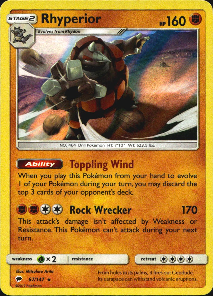 Rhyperior 67/147 Holo Rare Burning Shadows Pokemon Near Mint